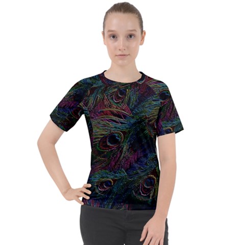 Peacock Feather Paradise Women s Sport Raglan T-shirt by Cendanart