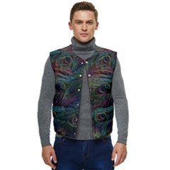 Peacock Feather Paradise Men s Button Up Puffer Vest	 by Cendanart