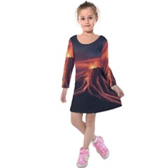 Volcanic Eruption Kids  Long Sleeve Velvet Dress by Proyonanggan