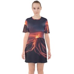 Volcanic Eruption Sixties Short Sleeve Mini Dress by Proyonanggan