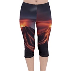 Volcanic Eruption Velvet Capri Leggings  by Proyonanggan