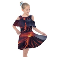 Volcanic Eruption Kids  Shoulder Cutout Chiffon Dress by Proyonanggan