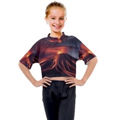 Volcanic Eruption Kids Mock Neck T-shirt