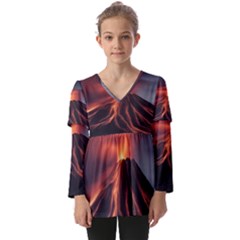 Volcanic Eruption Kids  V Neck Casual Top by Proyonanggan