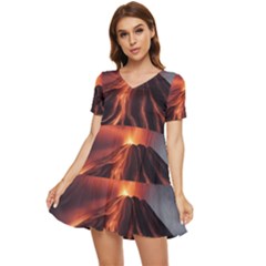 Volcanic Eruption Tiered Short Sleeve Babydoll Dress by Proyonanggan