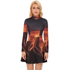 Volcanic Eruption Long Sleeve Velour Longline Dress by Proyonanggan