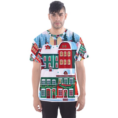 Christmas Background Design House Men s Sport Mesh T-shirt by Proyonanggan