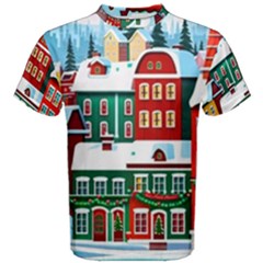 Christmas Background Design House Men s Cotton T-shirt by Proyonanggan