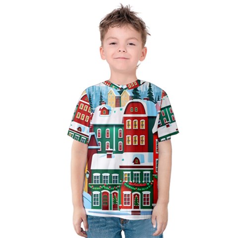 Christmas Background Design House Kids  Cotton T-shirt by Proyonanggan