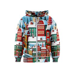 Christmas Background Design House Kids  Zipper Hoodie by Proyonanggan