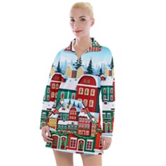 Christmas Background Design House Women s Long Sleeve Casual Dress