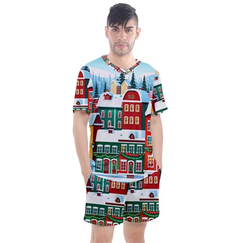 Christmas Background Design House Men s Mesh T-shirt And Shorts Set by Proyonanggan