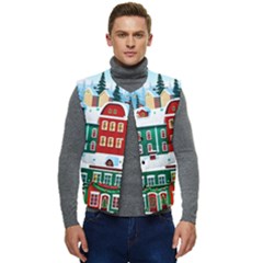 Christmas Background Design House Men s Button Up Puffer Vest	