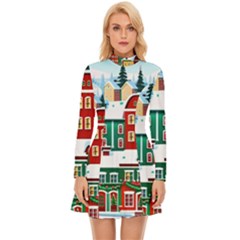 Christmas Background Design House Long Sleeve Velour Longline Dress by Proyonanggan