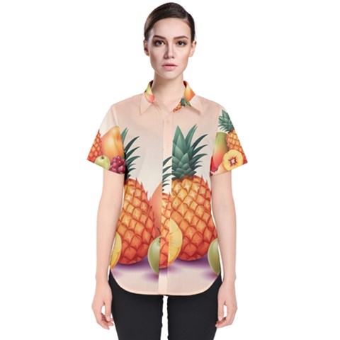 Fruit Pattern Apple Abstract Food Women s Short Sleeve Shirt by Proyonanggan