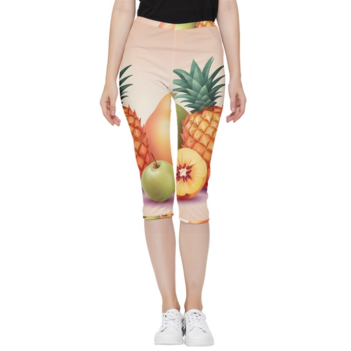 Fruit Pattern Apple Abstract Food Inside Out Lightweight Velour Capri Leggings 