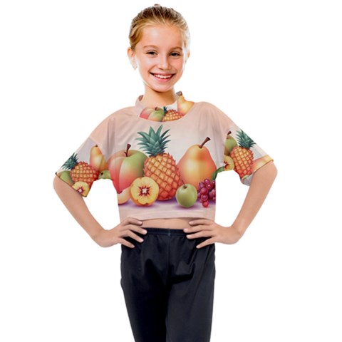 Fruit Pattern Apple Abstract Food Kids Mock Neck T-shirt by Proyonanggan