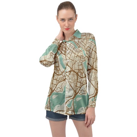 Mapart Dubai Map Long Sleeve Satin Shirt by Proyonanggan