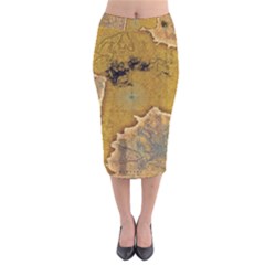 Vintage Map Of The World Continent Velvet Midi Pencil Skirt by Proyonanggan