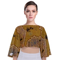 Vintage Map Of The World Continent Tie Back Butterfly Sleeve Chiffon Top by Proyonanggan