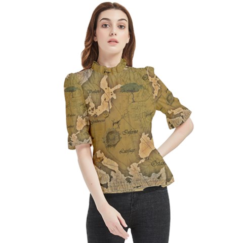 Map Geography Travel Global Frill Neck Blouse by Proyonanggan