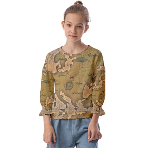 Map Geography Travel Global Kids  Cuff Sleeve Top by Proyonanggan