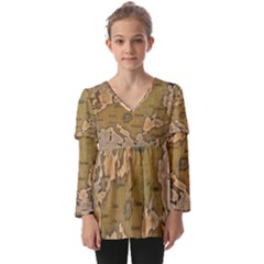 Map Geography Travel Global Kids  V Neck Casual Top by Proyonanggan