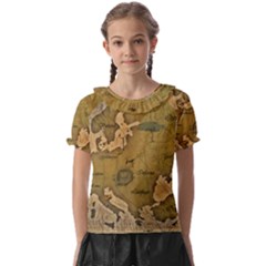 Map Geography Travel Global Kids  Frill Chiffon Blouse by Proyonanggan