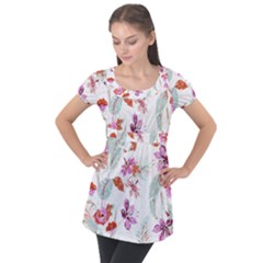 Flawer Puff Sleeve Tunic Top by saad11