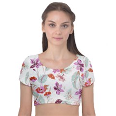 Flawer Velvet Short Sleeve Crop Top  by saad11