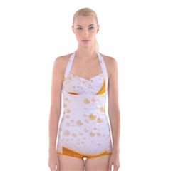 Beer Foam Texture Macro Liquid Bubble Boyleg Halter Swimsuit  by Cemarart