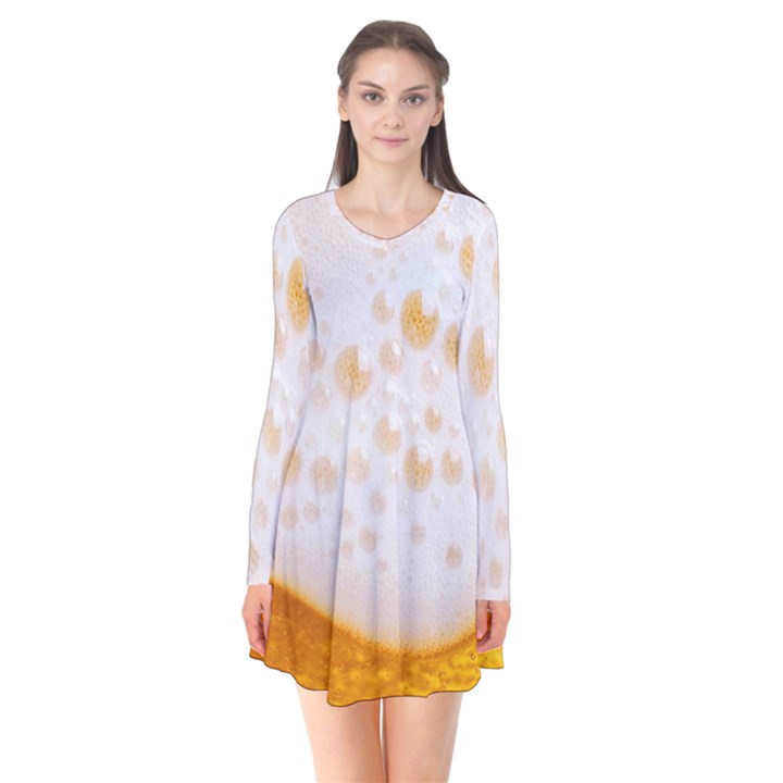 Beer Foam Texture Macro Liquid Bubble Long Sleeve V-neck Flare Dress