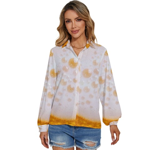 Beer Foam Texture Macro Liquid Bubble Women s Long Sleeve Button Up Shirt by Cemarart