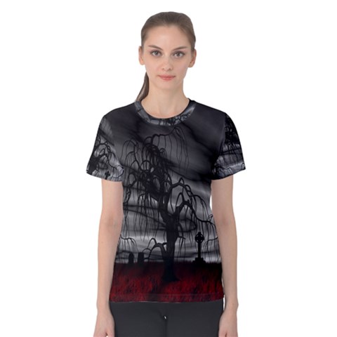 Grave Yard Dark Fantasy Trees Women s Cotton T-shirt by Cemarart