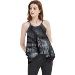 Grave Yard Dark Fantasy Trees Flowy Camisole Tank Top by Cemarart