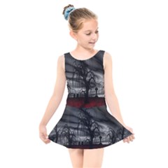 Grave Yard Dark Fantasy Trees Kids  Skater Dress Swimsuit by Cemarart