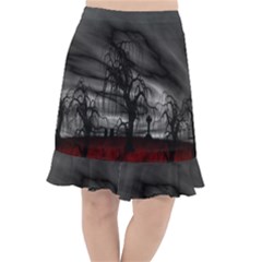 Grave Yard Dark Fantasy Trees Fishtail Chiffon Skirt by Cemarart