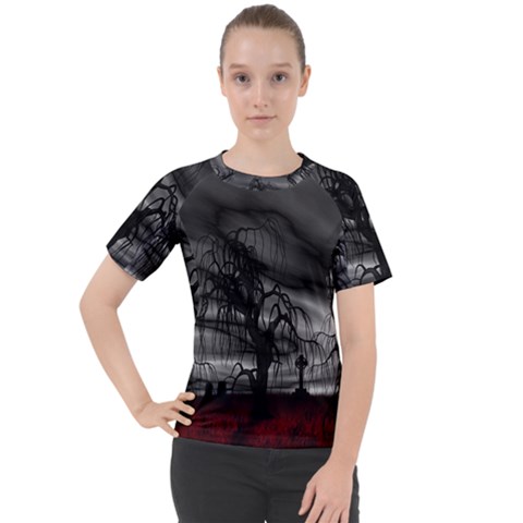 Grave Yard Dark Fantasy Trees Women s Sport Raglan T-shirt by Cemarart