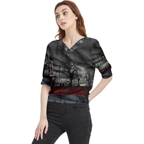 Grave Yard Dark Fantasy Trees Quarter Sleeve Blouse by Cemarart