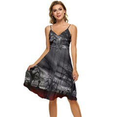 Grave Yard Dark Fantasy Trees Sleeveless Tie Front Chiffon Dress