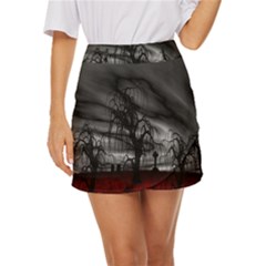 Grave Yard Dark Fantasy Trees Mini Front Wrap Skirt by Cemarart