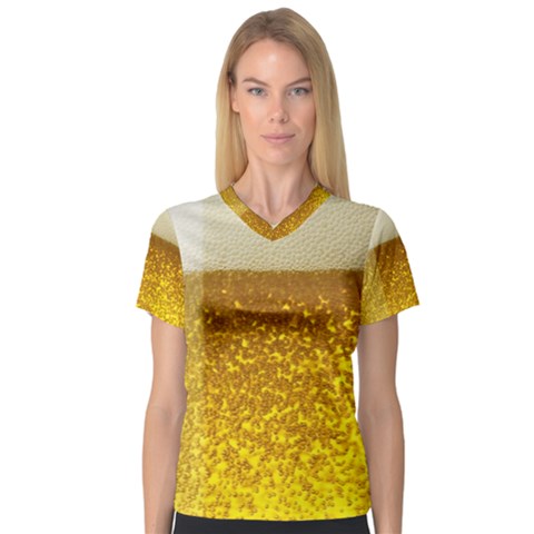 Light Beer Texture Foam Drink In A Glass V-neck Sport Mesh T-shirt by Cemarart