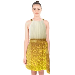 Light Beer Texture Foam Drink In A Glass Halter Collar Waist Tie Chiffon Dress by Cemarart