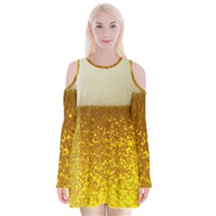 Light Beer Texture Foam Drink In A Glass Velvet Long Sleeve Shoulder Cutout Dress by Cemarart