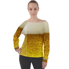 Light Beer Texture Foam Drink In A Glass Off Shoulder Long Sleeve Velour Top by Cemarart