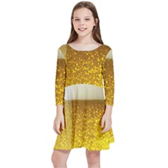 Light Beer Texture Foam Drink In A Glass Kids  Quarter Sleeve Skater Dress by Cemarart