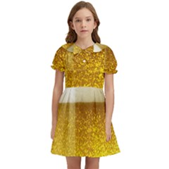 Light Beer Texture Foam Drink In A Glass Kids  Bow Tie Puff Sleeve Dress by Cemarart