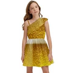 Light Beer Texture Foam Drink In A Glass Kids  One Shoulder Party Dress by Cemarart