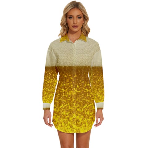 Light Beer Texture Foam Drink In A Glass Womens Long Sleeve Shirt Dress by Cemarart