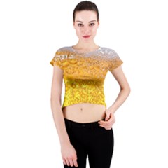 Liquid Bubble Drink Beer With Foam Texture Crew Neck Crop Top by Cemarart